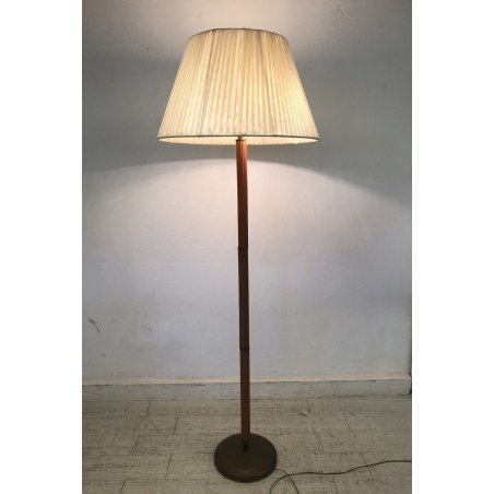 LAMPADA DA TERRA PIANTANA LEGNO SCANALATO OTTONE 3 LUCI PARALUME RASO ART DECO'