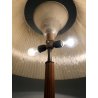 LAMPADA DA TERRA PIANTANA LEGNO SCANALATO OTTONE 3 LUCI PARALUME RASO ART DECO'