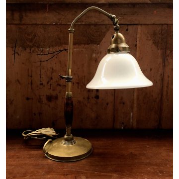 LAMPADA Ministeriale da SCRIVANIA DESIGN INDUSTRIALE OTTONE LEGNO VETRO '20/'30
