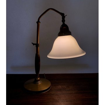 LAMPADA Ministeriale da SCRIVANIA DESIGN INDUSTRIALE OTTONE LEGNO VETRO '20/'30