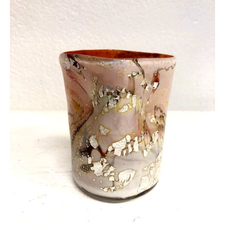 VASO VETRO MURANO MULTICOLORE "Fine giornata" FOGLIA ARGENTO IMPUGNATURA '900