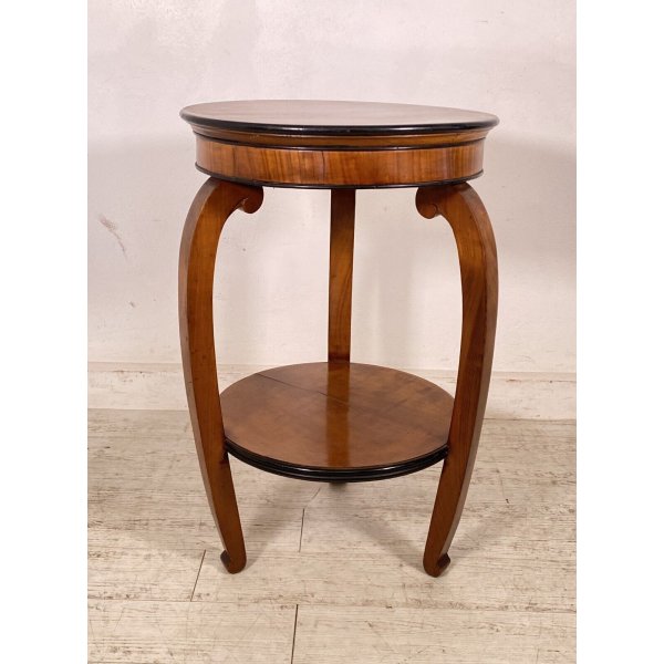 Antico Tavolino Rotondo Ripiani Biedermeier Legno Noce Primi Tavolo Table