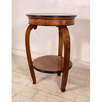 ANTICO TAVOLINO ROTONDO 2 RIPIANI BIEDERMEIER LEGNO NOCE PRIMI 1900 TAVOLO TABLE