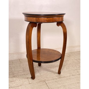 ANTICO TAVOLINO ROTONDO 2 RIPIANI BIEDERMEIER LEGNO NOCE PRIMI 1900 TAVOLO TABLE