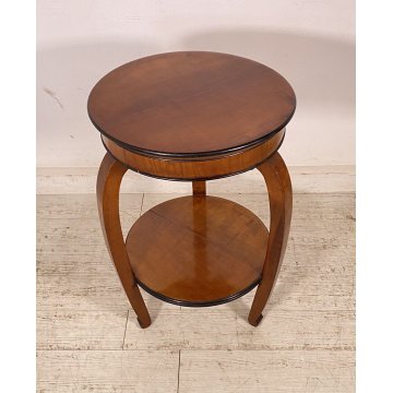 ANTICO TAVOLINO ROTONDO 2 RIPIANI BIEDERMEIER LEGNO NOCE PRIMI 1900 TAVOLO TABLE