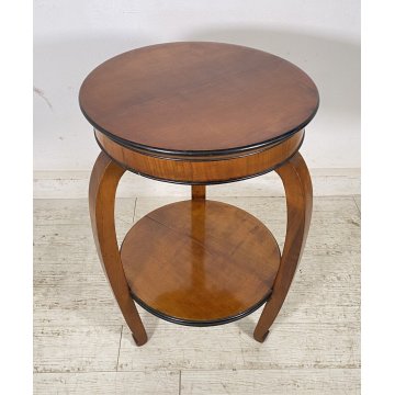 ANTICO TAVOLINO ROTONDO 2 RIPIANI BIEDERMEIER LEGNO NOCE PRIMI 1900 TAVOLO TABLE