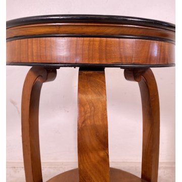 ANTICO TAVOLINO ROTONDO 2 RIPIANI BIEDERMEIER LEGNO NOCE PRIMI 1900 TAVOLO TABLE
