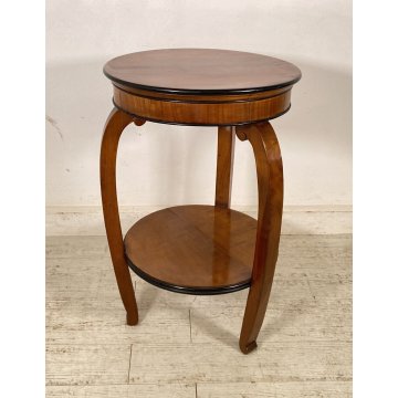 ANTICO TAVOLINO ROTONDO 2 RIPIANI BIEDERMEIER LEGNO NOCE PRIMI 1900 TAVOLO TABLE