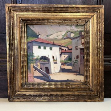 ANTICO QUADRO DIPINTO OLIO Mario Broggi PAESAGGIO MONTANO Molveno Trento 1931