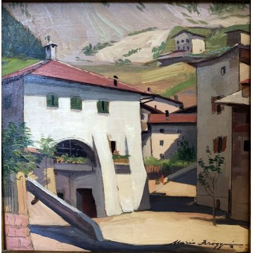 ANTICO QUADRO DIPINTO OLIO Mario Broggi PAESAGGIO MONTANO Molveno Trento 1931