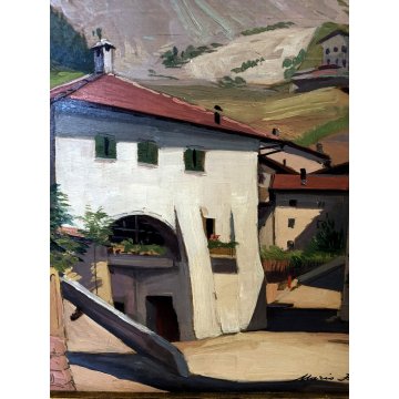 ANTICO QUADRO DIPINTO OLIO Mario Broggi PAESAGGIO MONTANO Molveno Trento 1931
