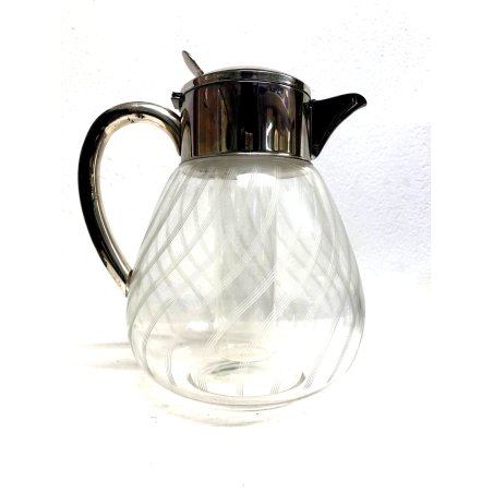 CARAFFA DECANTER VETRO REFRIGERANTE METALLO SILVER PLATED VINTAGE JUG ANNI '70