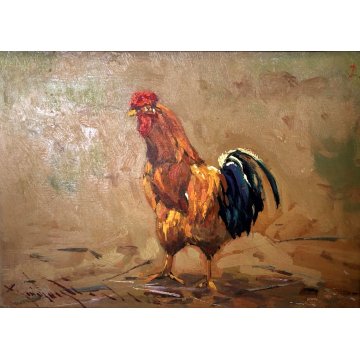 QUADRO DIPINTO OLIO Guidugli Renzo Gallo Livornese TOSCANA POST-MACCHIAIOLO '900