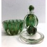 COPPIA Vanity Bottle VETRO MURANO Barovier&Toso TRASPARENTE VERDE FOGLIA ORO '40