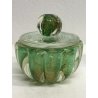 COPPIA Vanity Bottle VETRO MURANO Barovier&Toso TRASPARENTE VERDE FOGLIA ORO '40