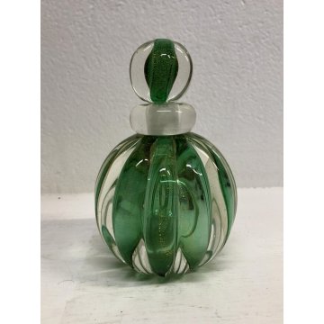 COPPIA Vanity Bottle VETRO MURANO Barovier&Toso TRASPARENTE VERDE FOGLIA ORO '40