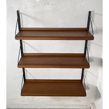 LIBRERIA TRITTICO MENSOLE ETAGERE DESIGN ANNI 70 CONSOLE LEGNO FERRO VINTAGE