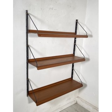 LIBRERIA TRITTICO MENSOLE ETAGERE DESIGN ANNI 70 CONSOLE LEGNO FERRO VINTAGE