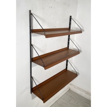 LIBRERIA TRITTICO MENSOLE ETAGERE DESIGN ANNI 70 CONSOLE LEGNO FERRO VINTAGE