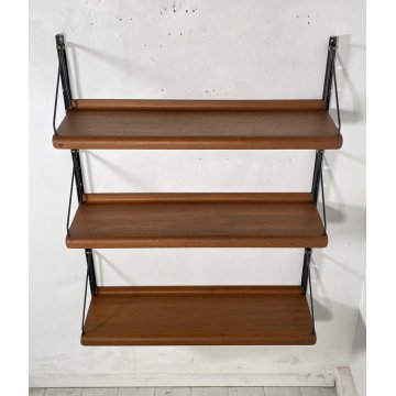 LIBRERIA TRITTICO MENSOLE ETAGERE DESIGN ANNI 70 CONSOLE LEGNO FERRO VINTAGE