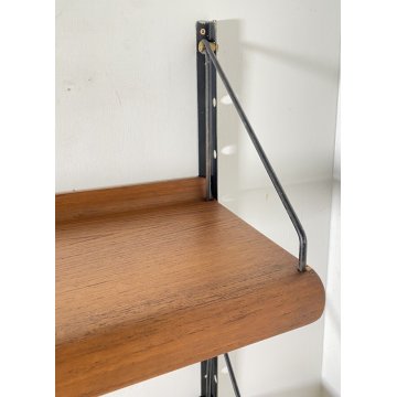 LIBRERIA TRITTICO MENSOLE ETAGERE DESIGN ANNI 70 CONSOLE LEGNO FERRO VINTAGE
