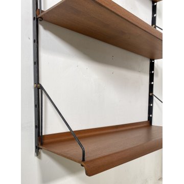 LIBRERIA TRITTICO MENSOLE ETAGERE DESIGN ANNI 70 CONSOLE LEGNO FERRO VINTAGE