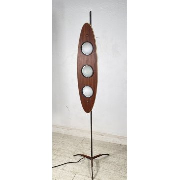 LAMPADA DA TERRA PIANTANA ANNI 70 GOFFREDO REGGIANI DESIGN LEGNO OTTONE 3 LUCI