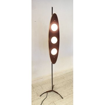 LAMPADA DA TERRA PIANTANA ANNI 70 GOFFREDO REGGIANI DESIGN LEGNO OTTONE 3 LUCI