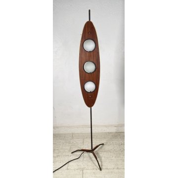 LAMPADA DA TERRA PIANTANA ANNI 70 GOFFREDO REGGIANI DESIGN LEGNO OTTONE 3 LUCI