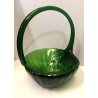 ANTICO VASO VETRO VERDE di Empoli LIBERTY CESTINO in FORMA FOGLIA NINFEA '900