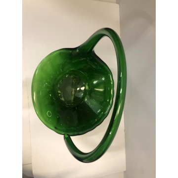 ANTICO VASO VETRO VERDE di Empoli LIBERTY CESTINO in FORMA FOGLIA NINFEA '900