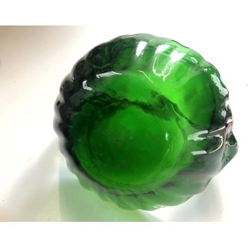 ANTICO VASO VETRO VERDE di Empoli LIBERTY CESTINO in FORMA FOGLIA NINFEA '900