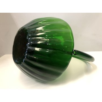 ANTICO VASO VETRO VERDE di Empoli LIBERTY CESTINO in FORMA FOGLIA NINFEA '900