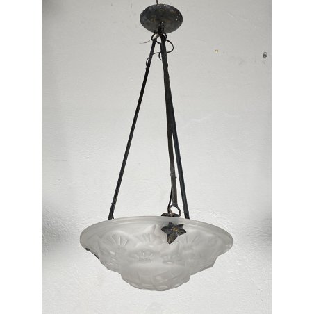 LAMPADARIO DEGUE MADE IN FRANCE ART DECO FIRMATO ANNI 30 LAMP CIOTOLA VETRO OLD