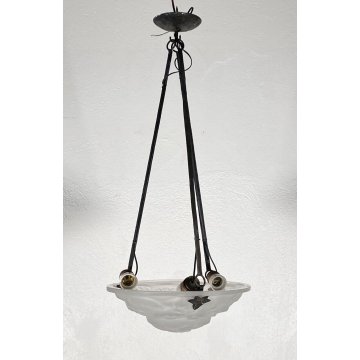 LAMPADARIO DEGUE MADE IN FRANCE ART DECO FIRMATO ANNI 30 LAMP CIOTOLA VETRO OLD