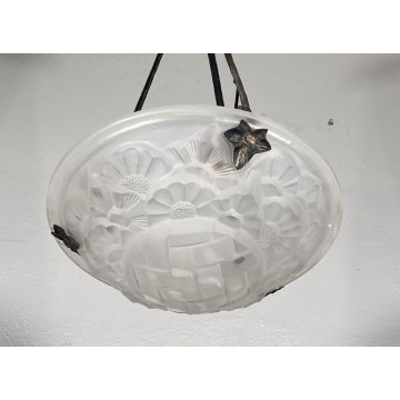 LAMPADARIO DEGUE MADE IN FRANCE ART DECO FIRMATO ANNI 30 LAMP CIOTOLA VETRO OLD