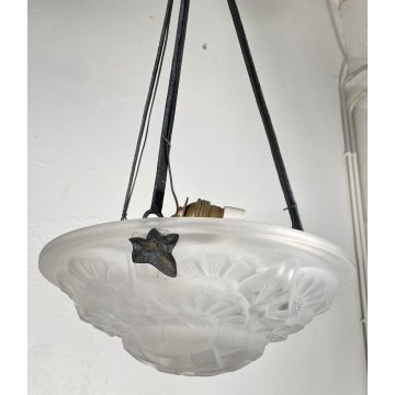 LAMPADARIO DEGUE MADE IN FRANCE ART DECO FIRMATO ANNI 30 LAMP CIOTOLA VETRO OLD