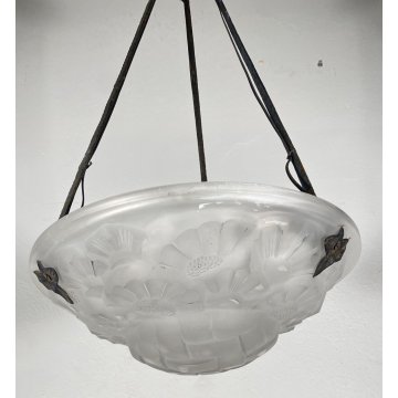 LAMPADARIO DEGUE MADE IN FRANCE ART DECO FIRMATO ANNI 30 LAMP CIOTOLA VETRO OLD