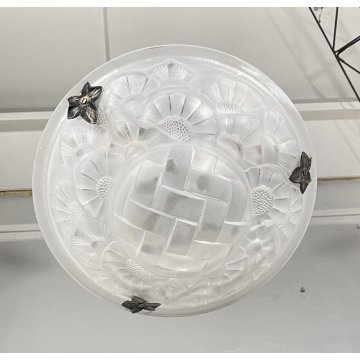LAMPADARIO DEGUE MADE IN FRANCE ART DECO FIRMATO ANNI 30 LAMP CIOTOLA VETRO OLD