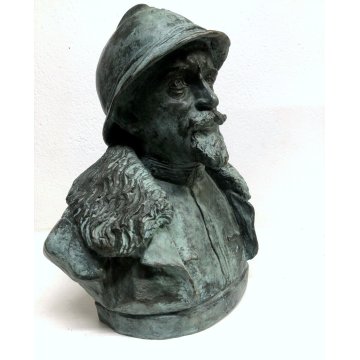 ANTICA SCULTURA BRONZO  BUSTO Cesare Battisti FIRMATA "Calvi" FONDERIA MBM Monza
