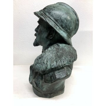 ANTICA SCULTURA BRONZO  BUSTO Cesare Battisti FIRMATA "Calvi" FONDERIA MBM Monza