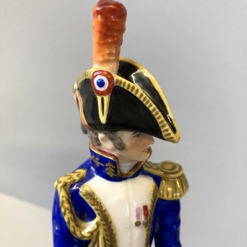 ANTICA FIGURA CERAMICA AK Kaiser SOLDATO NAPOLEONICO Gen. Gouvion Saint Cyr 22cm