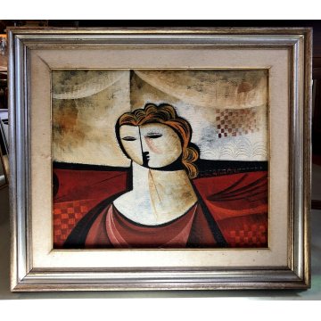 GRANDE QUADRO OLIO TELA Vittorio Maria Di Carlo FIGURA RITRATTO CUBISTA '76