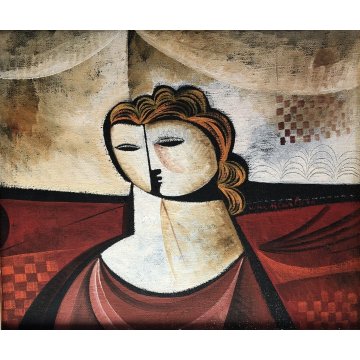 GRANDE QUADRO OLIO TELA Vittorio Maria Di Carlo FIGURA RITRATTO CUBISTA '76