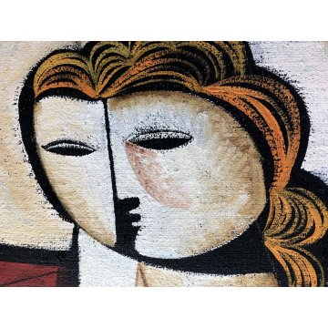 GRANDE QUADRO OLIO TELA Vittorio Maria Di Carlo FIGURA RITRATTO CUBISTA '76