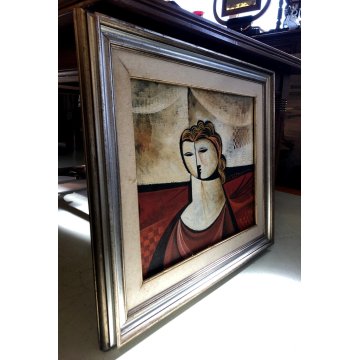 GRANDE QUADRO OLIO TELA Vittorio Maria Di Carlo FIGURA RITRATTO CUBISTA '76