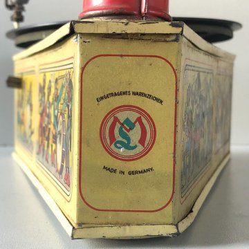 ANTICO RARO GIOCATTOLO LATTA GRAMMOFONO LITOGRAFATO 2 DISCHI CHIAVE GERMANY '900