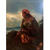 ANTICO QUADRO DIPINTO OLIO RITRATTO DONNA GITANA Gypsy Woman PAESAGGIO MARINO