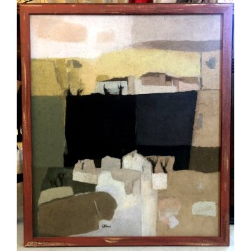 QUADRO DIPINTO ASTRATTO OLIO TELA Salerni Enzo "Silenzio assoluto" PAESAGGIO '77