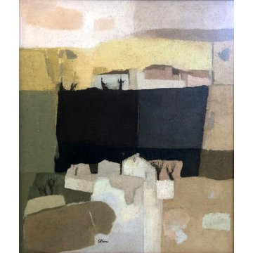 QUADRO DIPINTO ASTRATTO OLIO TELA Salerni Enzo "Silenzio assoluto" PAESAGGIO '77